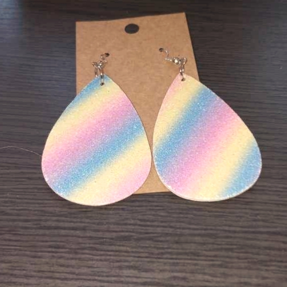 NEW GLITTER RAINBOW HANGING EARRINGS
